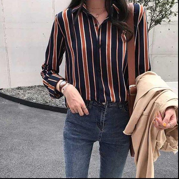 womens clothing 2021 fashion women striped print loose lapel blouse vintage long sleeve casual shirt, White
womens clothing 2021 fashion women striped print loose lapel blouse vintage long sleeve casual shirt, White