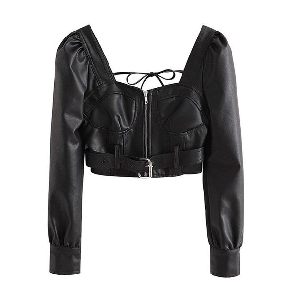women's jackets seebeautiful pu leather short jacket coat square collar long sleeve zipper belts simple fashion 2021 spring women m880, Black;brown
women's jackets seebeautiful pu leather short jacket coat square collar long sleeve zipper belts simple fashion 2021 spring women m880, Black;brown