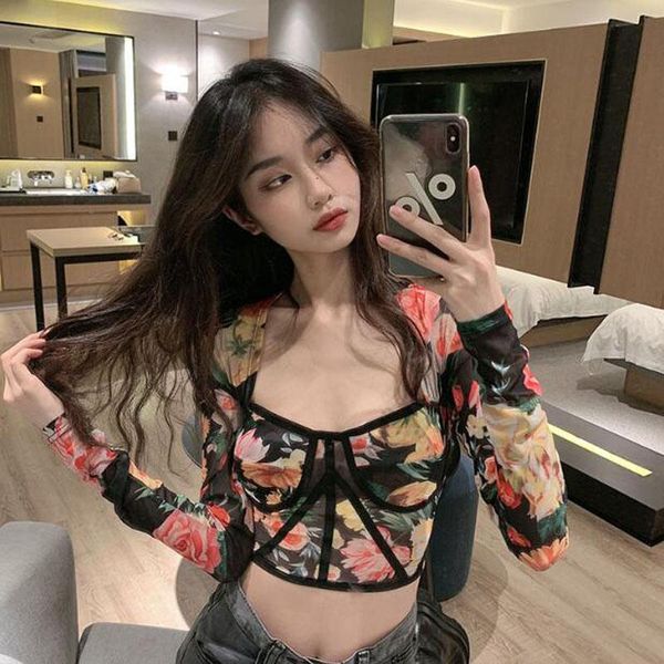 women's t-shirt floral print woman vintage retro short length long sleeve mesh women tees casual slim fit t shirt, White
women's t-shirt floral print woman vintage retro short length long sleeve mesh women tees casual slim fit t shirt, White