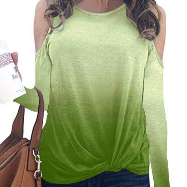 women's t-shirt ladies spring and autumn leisure all-match gradient color printing knitting decoration long-sleeved strapless loose, White
women's t-shirt ladies spring and autumn leisure all-match gradient color printing knitting decoration long-sleeved strapless loose, White