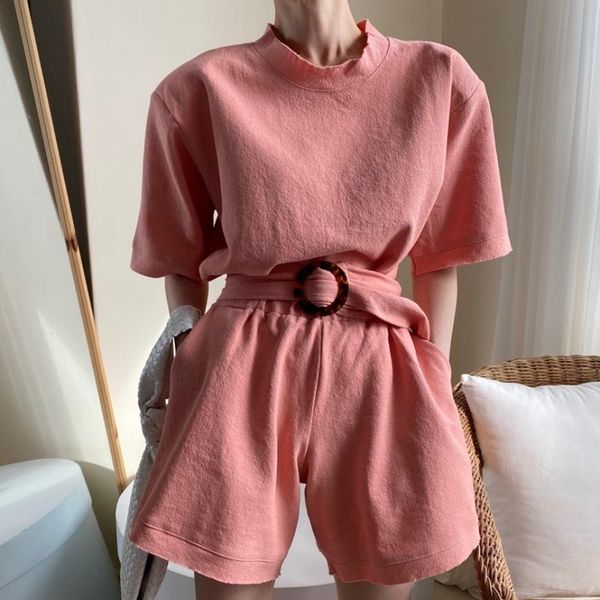 women's tracksuits 2021 summer loose round neck short sleeve t-shirt belt casual shorts two piece fashion suit for women sets womens ou, Gray
women's tracksuits 2021 summer loose round neck short sleeve t-shirt belt casual shorts two piece fashion suit for women sets womens ou, Gray