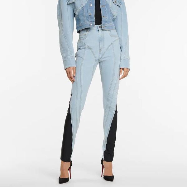 women's jeans hit color temperament patchwork high waist casual women denim trouser pants, Blue
women's jeans hit color temperament patchwork high waist casual women denim trouser pants, Blue