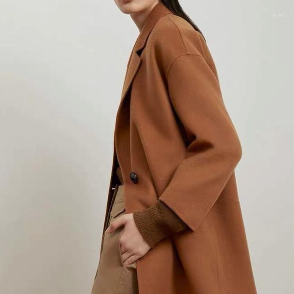 women's wool & blends 2021 autumn and winter simple classic commuter one-button double-sided woolen coat, Black
women's wool & blends 2021 autumn and winter simple classic commuter one-button double-sided woolen coat, Black