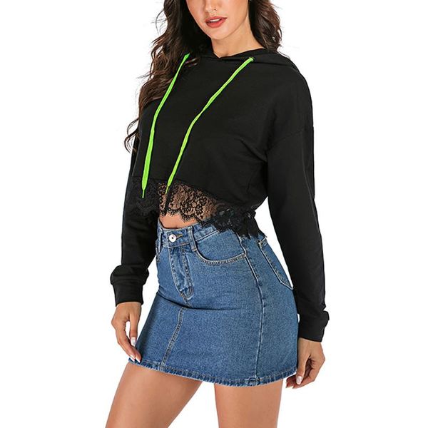 women's hoodies & sweatshirts 2021 autumn and winter fashion casual solid color short lace europe america simple hooded women clothes, Black
women's hoodies & sweatshirts 2021 autumn and winter fashion casual solid color short lace europe america simple hooded women clothes, Black