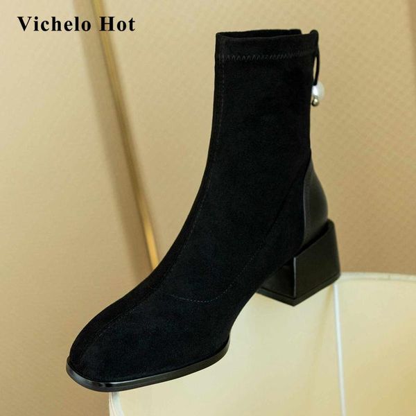 boots vichelo gladiator flock pearl decorations round toe thick med heel slip on beauty lady dress party concise ankle l51, Black
boots vichelo gladiator flock pearl decorations round toe thick med heel slip on beauty lady dress party concise ankle l51, Black