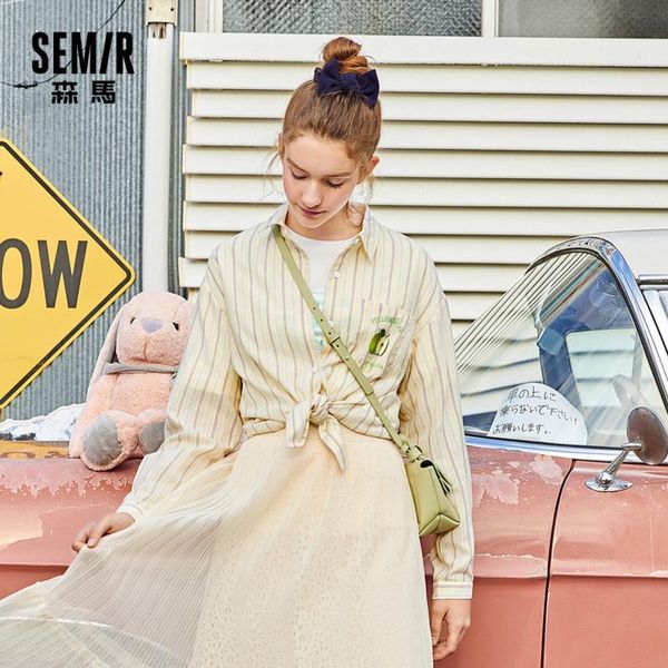 women's blouses & shirts semir blue striped long sleeve women 2021 loose contrast color printing lapel blouse college style spring, White
women's blouses & shirts semir blue striped long sleeve women 2021 loose contrast color printing lapel blouse college style spring, White