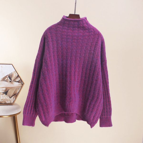 loose lazy autumn winter 2020 new women's thickened half high collar twist pullover coarse wool sweater, White;black 
loose lazy autumn winter 2020 new women's thickened half high collar twist pullover coarse wool sweater, White;black