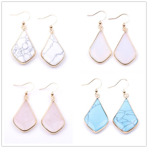 rhombus natural stone green white kallaite marble turquoise earrings gold color metal opal rose quartz dangle earrings for women jewelry, Silver
rhombus natural stone green white kallaite marble turquoise earrings gold color metal opal rose quartz dangle earrings for women jewelry, Silver
