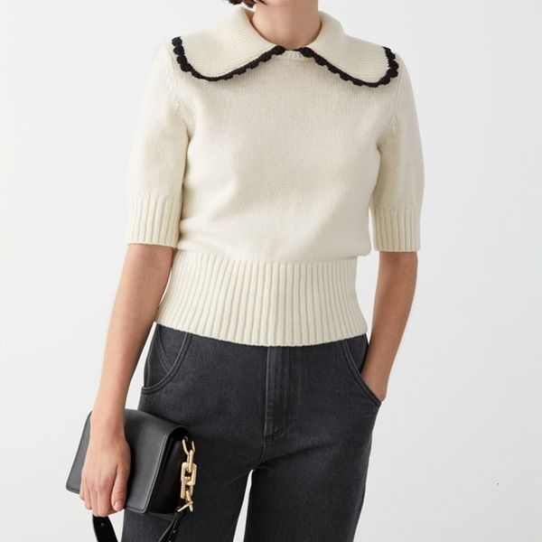 half sleeve sweater women two colors sweet peter pan collar 2021 new jumper and uzfd, White;black
half sleeve sweater women two colors sweet peter pan collar 2021 new jumper and uzfd, White;black