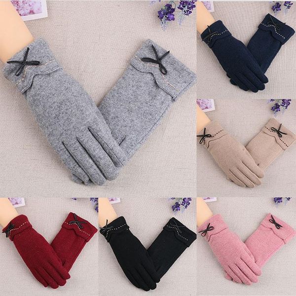 five fingers gloves female soft wool knit mittens solid color leather bow dotted warm cashmere touch screen full finger driving, Blue;gray
five fingers gloves female soft wool knit mittens solid color leather bow dotted warm cashmere touch screen full finger driving, Blue;gray