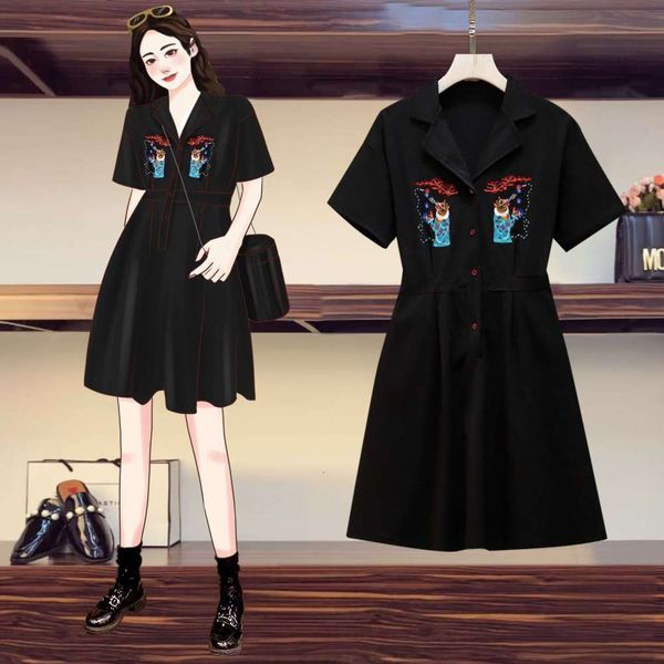 large women's summer new fat mm waist show thin hepburn style embroidery light black dress, Black;gray
large women's summer new fat mm waist show thin hepburn style embroidery light black dress, Black;gray