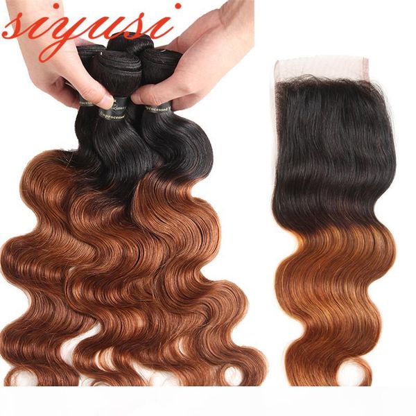ombre t1b 30 brazilian body wave 3 bundles with 4x4 lace closure 2 tone color black human hair weft brazilian virgin hair with closure, Black;brown
ombre t1b 30 brazilian body wave 3 bundles with 4x4 lace closure 2 tone color black human hair weft brazilian virgin hair with closure, Black;brown