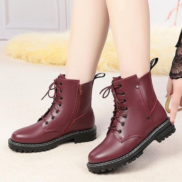 boots large medium heel cowhide autumn winter warm wool short soft bottom thick thickened military, Black
boots large medium heel cowhide autumn winter warm wool short soft bottom thick thickened military, Black