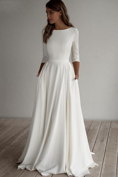 new simple satin wedding es 2021 with pockets o neck 3/4 sleeves bridal gowns vestido de noiva zipper back sweep train 2ydx, White
new simple satin wedding es 2021 with pockets o neck 3/4 sleeves bridal gowns vestido de noiva zipper back sweep train 2ydx, White