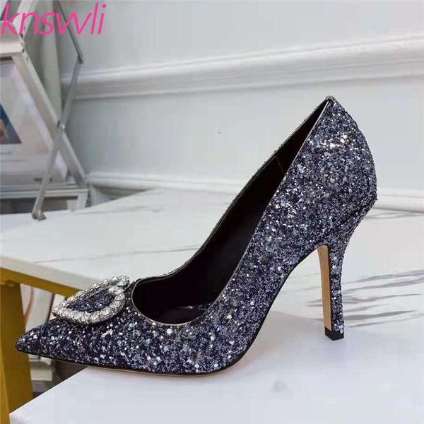 dress shoes rhinestone high heels women party pointed toe bling bridal ladies stiletto crystal pumps, Black