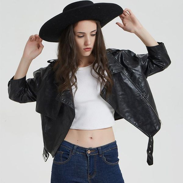women's leather & faux 2021 spring autumn motorcycle soft jacket women female green loose short coat high street jackets, Black
women's leather & faux 2021 spring autumn motorcycle soft jacket women female green loose short coat high street jackets, Black
