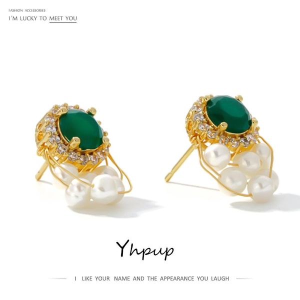 stud yhpup vintage elegant green crystal earrings natural pearls luxury zirconia for female party jewelry gift s925 pin, Golden;silver
stud yhpup vintage elegant green crystal earrings natural pearls luxury zirconia for female party jewelry gift s925 pin, Golden;silver