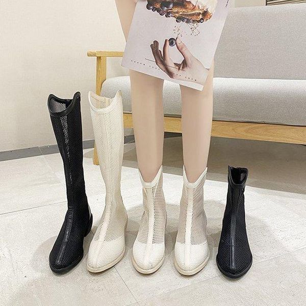 boots 2021 woman breathable mesh sandal summer knee high for women ladies low heel sandals shoes, Black