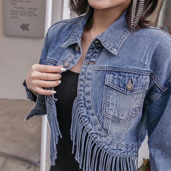 women's jackets spring autumn korean denim short jacket fashion irregular tassel bust girls ladies all-match basic coats 2021, Black;brown
women's jackets spring autumn korean denim short jacket fashion irregular tassel bust girls ladies all-match basic coats 2021, Black;brown