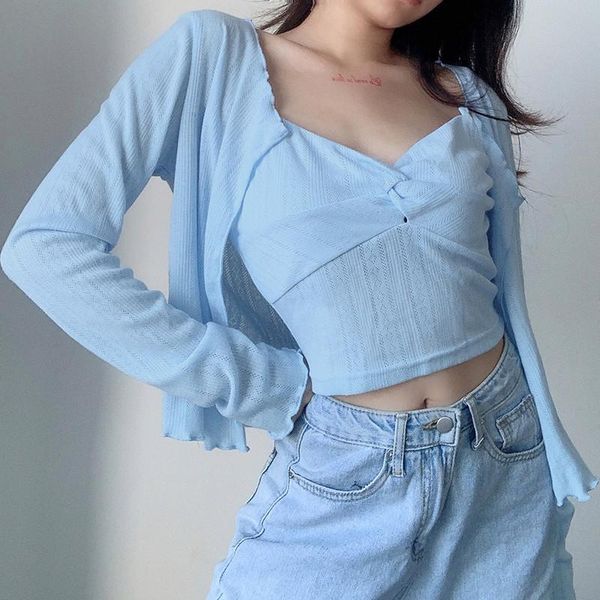 women\\u2021s women's spaghetti strap twist front crop cami and open front cropped cardigan 2021 sweet, White
women\\u2021s women's spaghetti strap twist front crop cami and open front cropped cardigan 2021 sweet, White