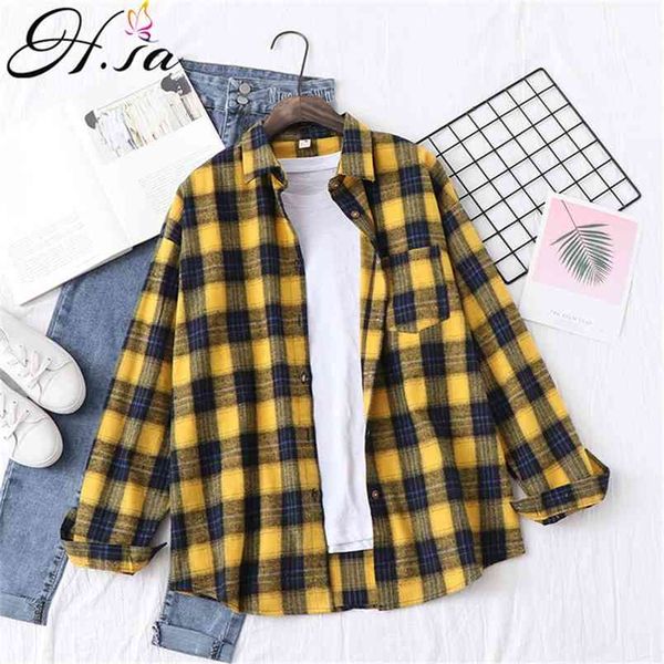 h.sa women casual plaid shirts loose style ladies yellow blouses tunic spring oversized and shirt 210730, White
h.sa women casual plaid shirts loose style ladies yellow blouses tunic spring oversized and shirt 210730, White