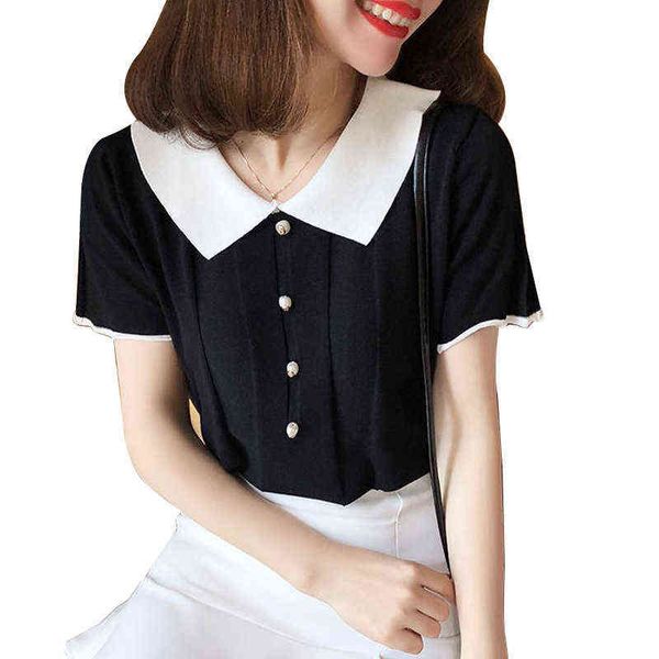 women's sweaters soft black and white ice silk short sleeve t-shirt thin college style summer female polo doll neck short, White;black
women's sweaters soft black and white ice silk short sleeve t-shirt thin college style summer female polo doll neck short, White;black