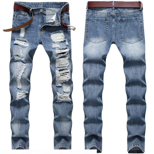 3 styles mens jeans knee hole slim fit straight ancient style new all season button zipped euroean wind biker pants street, Blue
3 styles mens jeans knee hole slim fit straight ancient style new all season button zipped euroean wind biker pants street, Blue