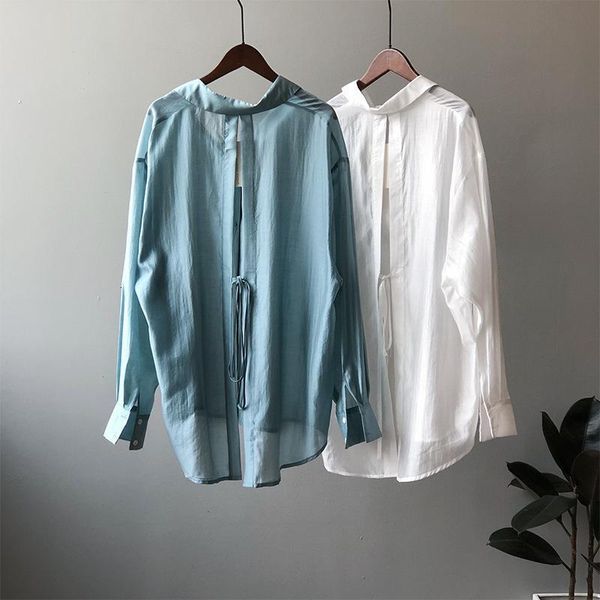 boyfriend thin women shirt with double solid color and backless loose sunscreen summer drop shipping, White
boyfriend thin women shirt with double solid color and backless loose sunscreen summer drop shipping, White