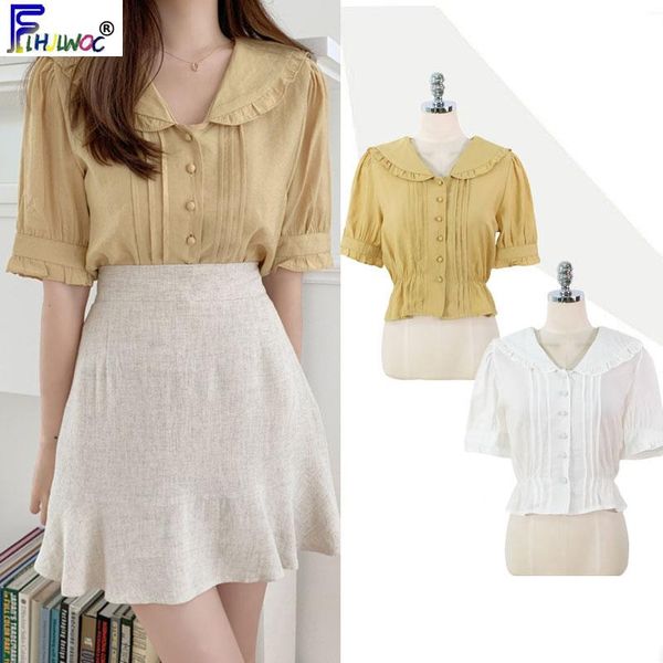 women's blouses & shirts cute sweet vintage woman short sleeve korea japan preppy style girls basic ruffled peplum blouse shirt whi, White
women's blouses & shirts cute sweet vintage woman short sleeve korea japan preppy style girls basic ruffled peplum blouse shirt whi, White