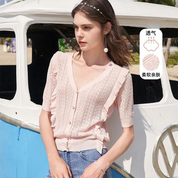 women's sweaters shzq v-neck 2021 summer foreign style fashion gentle wind hollow out pink thin knitted cardigan, White;black
women's sweaters shzq v-neck 2021 summer foreign style fashion gentle wind hollow out pink thin knitted cardigan, White;black