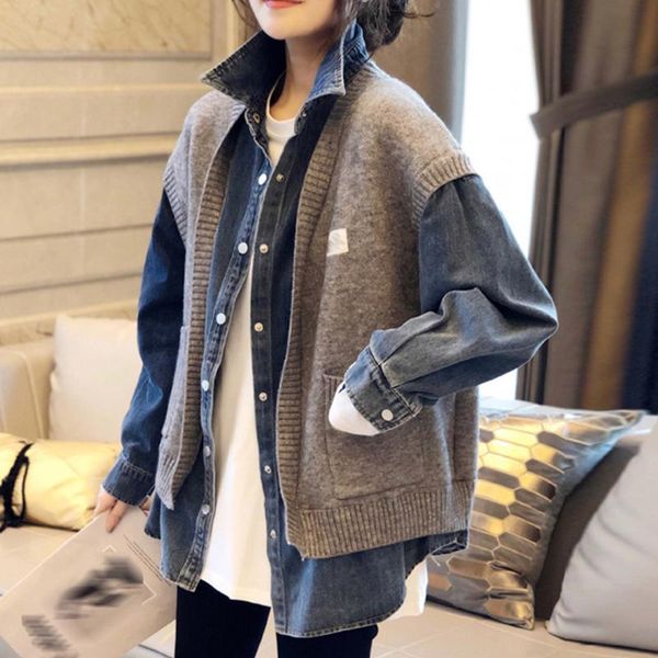 women's jackets women denim patchwork mock two-piece jacket fashion long sleeve loose cardigan single-breasted solid autumn winter fema, Black;brown
women's jackets women denim patchwork mock two-piece jacket fashion long sleeve loose cardigan single-breasted solid autumn winter fema, Black;brown