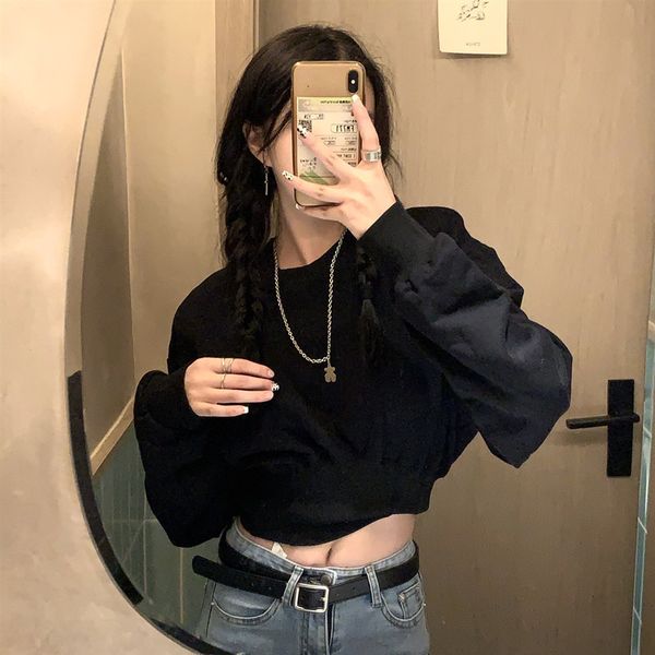 2021 new autumn chic waist short solid color round neck long sleeve sweatshirt women simple fashion 4j0r, Black
2021 new autumn chic waist short solid color round neck long sleeve sweatshirt women simple fashion 4j0r, Black