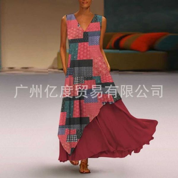 2-piece casual dresses fake round neck print long svels drs with zipper, Black;gray