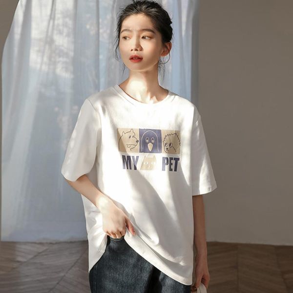women's t-shirt japanese korean version 2021 summer fashion casual loose simple printing designer letter round neck, White
women's t-shirt japanese korean version 2021 summer fashion casual loose simple printing designer letter round neck, White