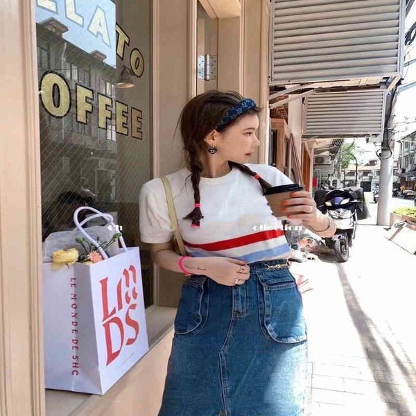 c1 women's t-shirt family 2021 summer navy style stripe frh loose and thin fashion trend short sve top, White
c1 women's t-shirt family 2021 summer navy style stripe frh loose and thin fashion trend short sve top, White