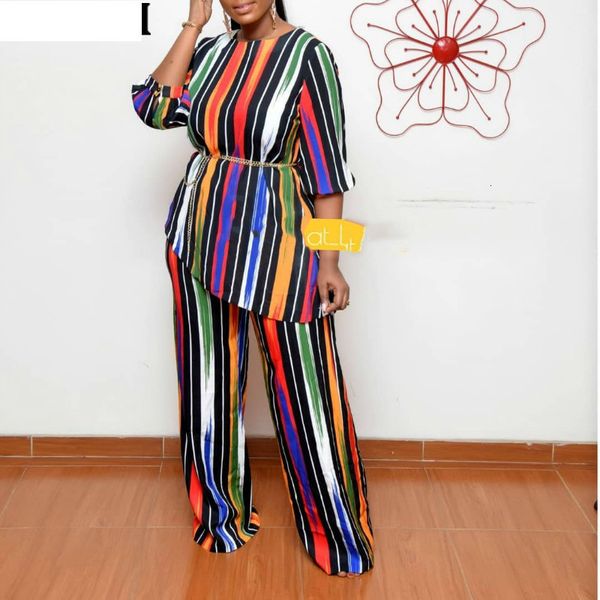 2021 new women printed striped two pieces set o neck half sleeves with waist belt colorful africn fashion suits casual and trousers jru, Gray
2021 new women printed striped two pieces set o neck half sleeves with waist belt colorful africn fashion suits casual and trousers jru, Gray