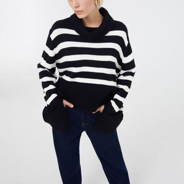 women's sweaters yana fashion loose turtleneck women elegant panelled striped sweater casual long sleeve pullover ladies, White;black
women's sweaters yana fashion loose turtleneck women elegant panelled striped sweater casual long sleeve pullover ladies, White;black