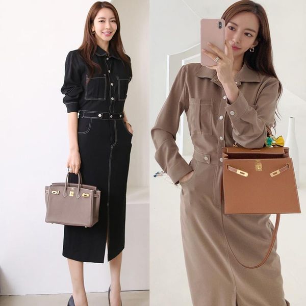 casual dresses 2021 womens autumn korean temperament shirt dress single-breasted elegant mid-calf vintage office party vestidos, Black;gray
casual dresses 2021 womens autumn korean temperament shirt dress single-breasted elegant mid-calf vintage office party vestidos, Black;gray