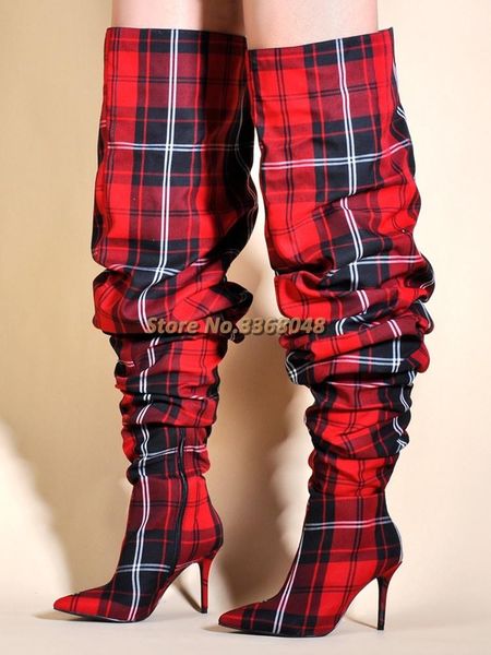 boots fashion european pleated over the knee pointed toe stiletto high heel runway t show plaid red yellow green boot, Black
boots fashion european pleated over the knee pointed toe stiletto high heel runway t show plaid red yellow green boot, Black