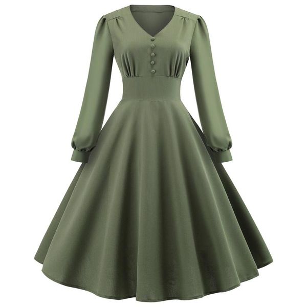 casual dresses women v neck vintage swing dress elegant ladies long sleeve pleated patchwork button clothes female fashion party, Black;gray
casual dresses women v neck vintage swing dress elegant ladies long sleeve pleated patchwork button clothes female fashion party, Black;gray