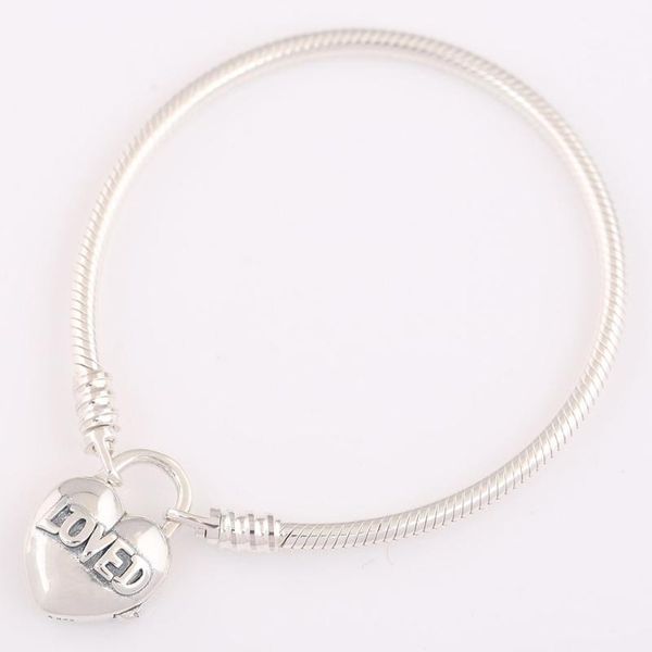 link, chain s925 smooth bracelet with loved heart padlock clasp fit lady bead charm diy jewelry, Black
link, chain s925 smooth bracelet with loved heart padlock clasp fit lady bead charm diy jewelry, Black