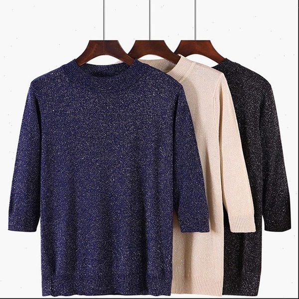 women pullover sweater lurex glitter knitted pull over spring autumn half sleeve elasticity crewneck female jumper, White;black
women pullover sweater lurex glitter knitted pull over spring autumn half sleeve elasticity crewneck female jumper, White;black