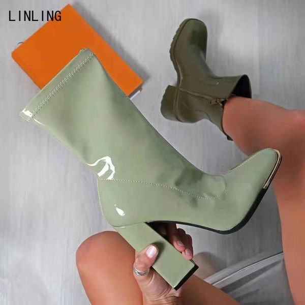 boots winter mid calf woman zipper thick high heels ladies patent leather short female fashion shoes zapatos de mujer, Black
boots winter mid calf woman zipper thick high heels ladies patent leather short female fashion shoes zapatos de mujer, Black