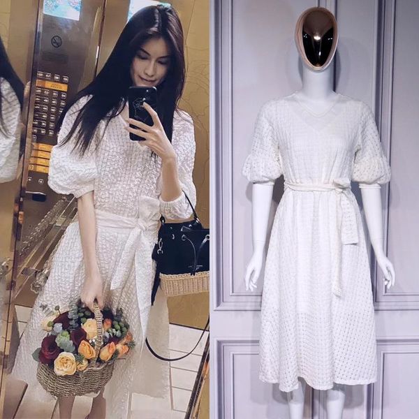 party dresses high end goddess first love white dress midi one piece big puff sleeve belt bow folds summer spring robe vestido, White;black
party dresses high end goddess first love white dress midi one piece big puff sleeve belt bow folds summer spring robe vestido, White;black