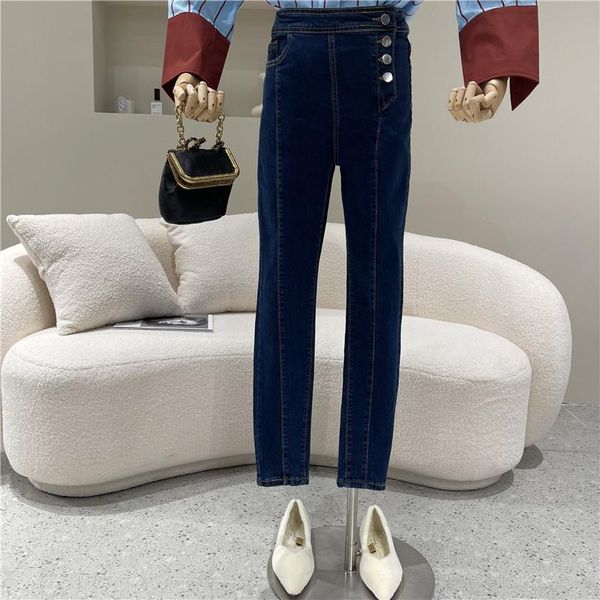 women's jeans spring summer 2021 personalized single breasted high waist casual pants show thin slim pencil leggings, Blue
women's jeans spring summer 2021 personalized single breasted high waist casual pants show thin slim pencil leggings, Blue