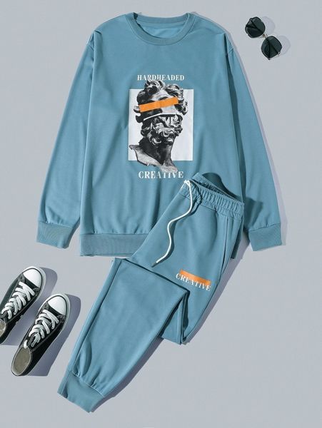 men letter and figure graphic sweatshirt & drawstring waist sweatpants e1ul#, Gray
men letter and figure graphic sweatshirt & drawstring waist sweatpants e1ul#, Gray