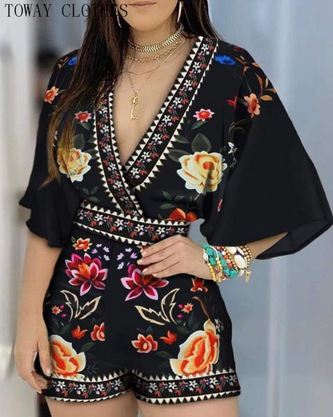 women's jumpsuits & rompers wrap half sleeve floral print plunge v neck summer casual playsuits one piece overalls, Black;white
women's jumpsuits & rompers wrap half sleeve floral print plunge v neck summer casual playsuits one piece overalls, Black;white