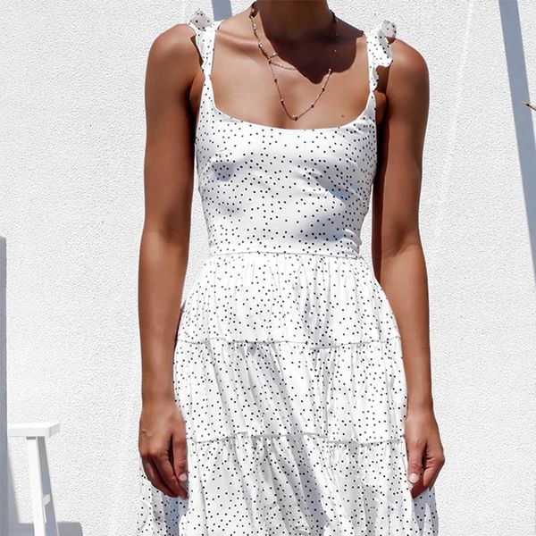 2021 new polka dot white women's summer sun ruffle backless mini party elegant lace up beach clothes k22o, Black;gray
2021 new polka dot white women's summer sun ruffle backless mini party elegant lace up beach clothes k22o, Black;gray