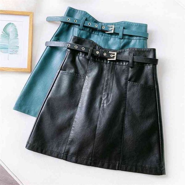 autumn&winter korean women simple black high waist slim mini leather skirt casual a-line short 210527
autumn&winter korean women simple black high waist slim mini leather skirt casual a-line short 210527