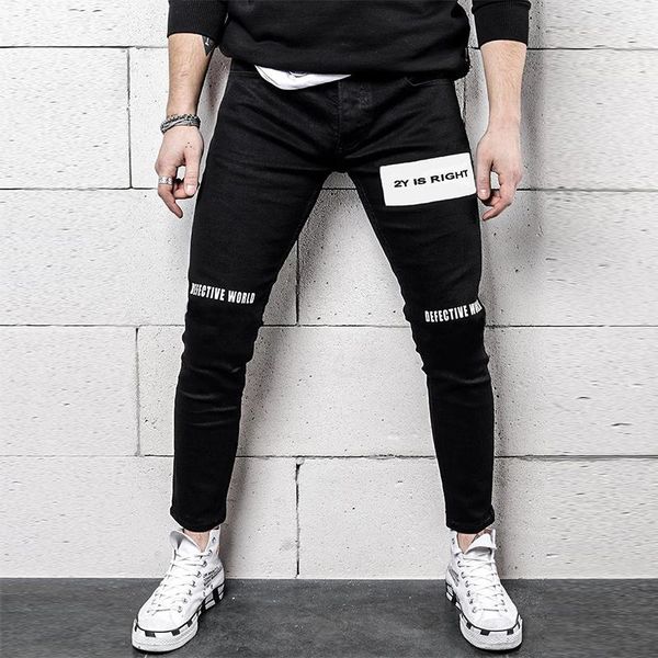 men's jeans black biker fashion all-match high waist pattern printed fit elasticity small feet pants washed denim trouser, Blue
men's jeans black biker fashion all-match high waist pattern printed fit elasticity small feet pants washed denim trouser, Blue